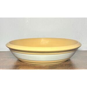 Vintage Over & Back Yelloware Yellow Ceramic Baking Dish Pie Plate Sailboat Logo